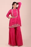 Shop Myra Clothing Line Pink Chanderi Embroidery Round Neck Floral Kurta And Sharara Set at Aza Fashions Shop_Myra Clothing Line_Pink Chanderi Embroidery Round Neck Floral Kurta And Sharara Set _at_Aza_Fashions