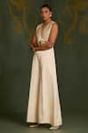 Shop_Sitaraa_Ivory Embroidery V-neck Tala Jumpsuit _Online_at_Aza_Fashions