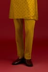 Buy_Devnaagri_Mustard Chanderi, Cotton, Lycra Embroidery Bandhej Kurta And Pant Set _Online_at_Aza_Fashions