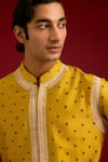Devnaagri_Mustard Chanderi, Cotton, Lycra Embroidery Bandhej Kurta And Pant Set _at_Aza_Fashions