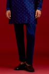 Devnaagri_Navy Chanderi, Cotton, Lycra Mirrors, Sequins, Bandhej Pattern Kurta With Pant _Online_at_Aza_Fashions