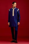 Buy_Devnaagri_Navy Chanderi, Cotton, Lycra Mirrors, Sequins, Bandhej Pattern Kurta With Pant _Online_at_Aza_Fashions