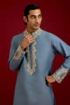 Shop_Devnaagri_Sky Blue Cotton, Silk, Lycra Embroidery, Mirrors, Sequins Work Kurta Set _Online_at_Aza_Fashions