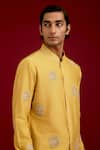 Devnaagri_Mustard Cotton, Silk, Lycra Mirrors, Sequins, And Dori Front-open Kurta Set _Online_at_Aza_Fashions