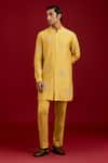 Buy_Devnaagri_Mustard Cotton, Silk, Lycra Mirrors, Sequins, And Dori Front-open Kurta Set _Online_at_Aza_Fashions