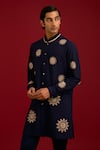 Shop_Devnaagri_Navy Cotton, Silk, Lycra Mirrors, Sequins, Embroidery Work And Dori Kurta Set _Online_at_Aza_Fashions
