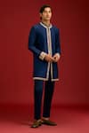 Buy_Devnaagri_Navy Chanderi, Cotton, Lycra Mirrors, Sequins, Embroidery And Dori Kurta Set _at_Aza_Fashions