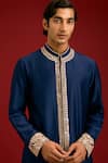 Shop_Devnaagri_Navy Chanderi, Cotton, Lycra Mirrors, Sequins, Embroidery And Dori Kurta Set _Online_at_Aza_Fashions
