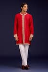 Buy_Devnaagri_Red Chanderi, Cotton, Lycra Mirrors, Sequins, Embroidery And Dori Kurta Set _at_Aza_Fashions