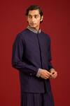 Devnaagri_Navy Cotton, Silk, Lycra Mirrors, Embroidery Work And Dori Bundi Kurta Set _at_Aza_Fashions