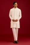 Buy_Devnaagri_Ivory Cotton, Silk, Lycra Mirrors, Embroidery Pintuck Pattern Bundi Kurta Set _at_Aza_Fashions