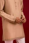 Buy_Devnaagri_Beige Linen, Satin, Cotton, Silk, Lycra Mirrors, Sequins, Work Bundi Kurta Set 