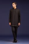 Buy_Devnaagri_Black Linen, Satin, Cotton, Silk, Lycra Mirrors, Sequins, And Bundi Kurta Set _Online_at_Aza_Fashions