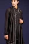 Devnaagri_Black Linen, Satin, Cotton, Silk, Lycra Mirrors, Sequins, And Bundi Kurta Set _at_Aza_Fashions