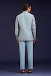 Shop_Devnaagri_Sky Blue Linen, Satin, Chanderi, Cotton, Lycra Front Buttoned Bundi And Pant Set _at_Aza_Fashions