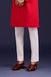 Buy_Devnaagri_Red Cotton, Silk, Lycra Mirrors, Embroidery Pintuck Pattern Sherwani And Pant Set _Online_at_Aza_Fashions