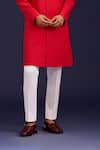 Shop_Devnaagri_Red Cotton, Silk, Lycra Mirrors, Embroidery Pintuck Pattern Sherwani And Pant Set _Online_at_Aza_Fashions