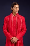 Buy_Devnaagri_Red Cotton, Silk, Lycra Mirrors, Embroidery Pintuck Pattern Sherwani And Pant Set 