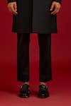 Shop_Devnaagri_Black Cotton, Silk, Lycra Pintuck Pattern Sherwani And Pant Set _Online_at_Aza_Fashions