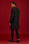 Shop_Devnaagri_Black Cotton, Silk, Lycra Pintuck Pattern Sherwani And Pant Set _at_Aza_Fashions