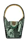 Shop_Etcetera_Emerald Green Crystals Paris Petite Aurora Studded Velvet Bag _at_Aza_Fashions