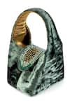 Etcetera_Emerald Green Crystals Paris Petite Aurora Studded Velvet Bag _Online_at_Aza_Fashions
