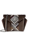 Shop_Etcetera_Brown Crystals Origami Velvet Embellished Sling Bag _at_Aza_Fashions