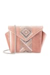 Shop_Etcetera_Pink Crystals, Rhinestones Origami Velvet Embellished Sling Bag _at_Aza_Fashions