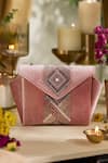 Buy_Etcetera_Pink Crystals, Rhinestones Origami Velvet Embellished Sling Bag _at_Aza_Fashions