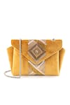 Shop_Etcetera_Yellow Crystals Origami Velvet Embellished Sling Bag _at_Aza_Fashions