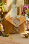 Buy_Etcetera_Yellow Crystals Origami Velvet Embellished Sling Bag _at_Aza_Fashions