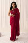 Buy_Five Point Five_Maroon Chanderi Embroidery, Cut Work Chameli Weaving Saree With Running Blouse _at_Aza_Fashions