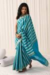 Five Point Five_Blue Tussar Pankti Striped Saree With Running Blouse _Online_at_Aza_Fashions