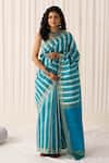 Buy_Five Point Five_Blue Tussar Pankti Striped Saree With Running Blouse _at_Aza_Fashions