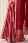 Five Point Five_Red Tussar Zari Pankti Striped Saree With Running Blouse _Online_at_Aza_Fashions