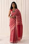 Buy_Five Point Five_Red Tussar Zari Pankti Striped Saree With Running Blouse _at_Aza_Fashions