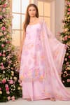 Shop_Label Priyanka Kar_Pink Satin Embroidery, Foil Printing Square Floral Pattern Kurta Sharara Set _Online_at_Aza_Fashions