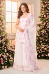 Label Priyanka Kar_White Satin Embroidery Sweetheart Neck Floral Hand Kurta Sharara Set _Online_at_Aza_Fashions