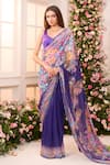 Buy_Label Priyanka Kar_Purple Satin Embroidery, Sequins V-neck, Round Floral Hand Pre-draped Saree Set _at_Aza_Fashions