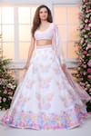 Shop_Label Priyanka Kar_White Satin Beads, Crystals, Embroidery Floral Butterfly Hand Lehenga Set _Online_at_Aza_Fashions