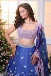 Buy_Label Priyanka Kar_Blue Satin Beads, Crystals, Embroidery Scoop Neck Floral Pattern Lehenga Set _Online_at_Aza_Fashions