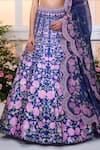 Label Priyanka Kar_Blue Satin Beads, Crystals, Embroidery, Metallic Thread Floral Hand Lehenga Set _at_Aza_Fashions