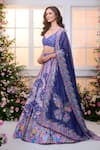 Buy_Label Priyanka Kar_Blue Satin Beads, Crystals, Embroidery, Floral Patterned Hand Work Lehenga Set _Online_at_Aza_Fashions