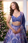 Shop_Label Priyanka Kar_Blue Satin Beads, Crystals, Embroidery, Floral Patterned Hand Work Lehenga Set _Online_at_Aza_Fashions