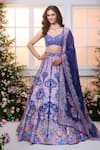 Buy_Label Priyanka Kar_Blue Satin Beads, Crystals, Embroidery, Floral Patterned Hand Work Lehenga Set _at_Aza_Fashions