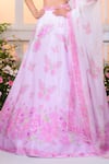 Label Priyanka Kar_Pink Satin Beads, Crystals, Fringe, Foil Printing Ombre Butterfly Lehenga Set _Online_at_Aza_Fashions