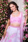 Buy_Label Priyanka Kar_Pink Satin Beads, Crystals, Fringe, Foil Printing Ombre Butterfly Lehenga Set _Online_at_Aza_Fashions