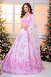 Shop_Label Priyanka Kar_Pink Satin Beads, Crystals, Fringe, Foil Printing Ombre Butterfly Lehenga Set _Online_at_Aza_Fashions