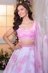 Buy_Label Priyanka Kar_Pink Satin Beads, Crystals, Fringe, Foil Printing Ombre Butterfly Lehenga Set 