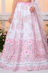 Buy_Label Priyanka Kar_White Satin Beads, Crystals, Sequins Floral And Butterfly Print Lehenga Set _Online_at_Aza_Fashions